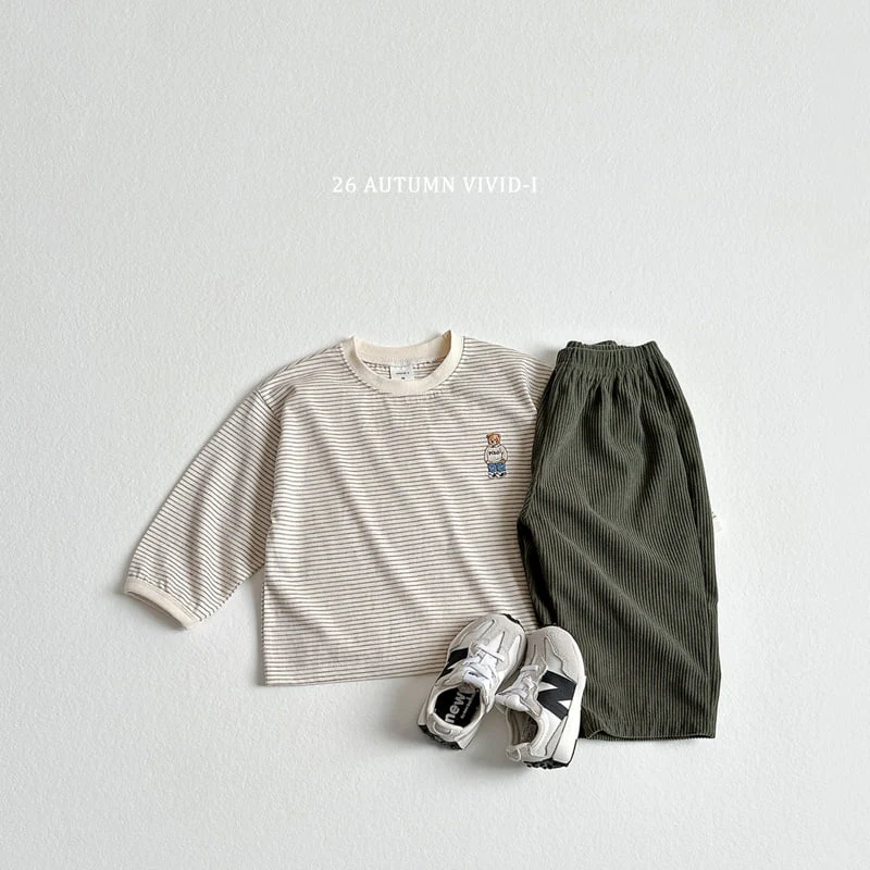 Vivid I - Korean Children Fashion - #magicofchildhood - Signature Bear Stripe Tee - 9