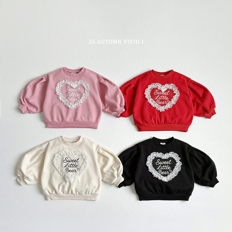 Vivid I - Korean Children Fashion - #minifashionista - Heart Lace Puff Sweatshirt