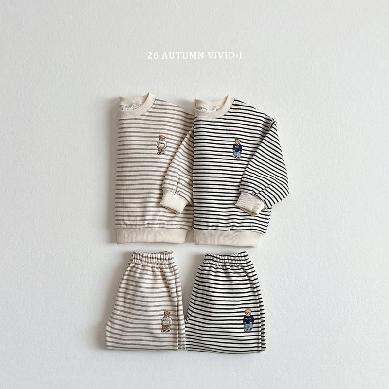 Vivid I - Korean Children Fashion - #stylishchildhood - Stripe Bear Embroidered Set