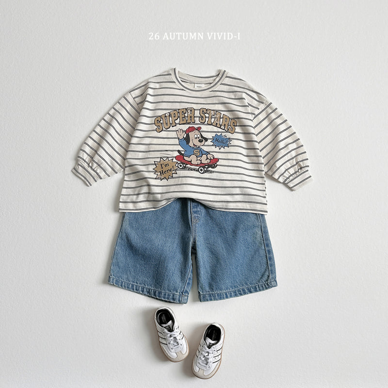 Vivid I - Korean Children Fashion - #todddlerfashion - Stripe Cartoon Single Tee - 12