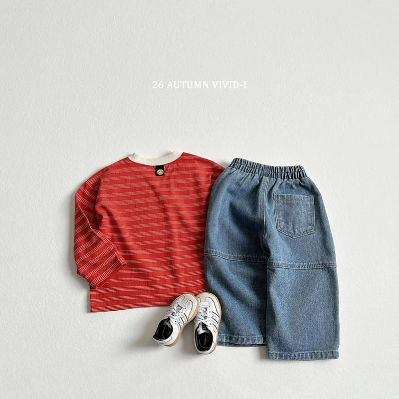 Vivid I - Korean Children Fashion - #toddlerclothing - Stripe Smaile Label Tee - 8