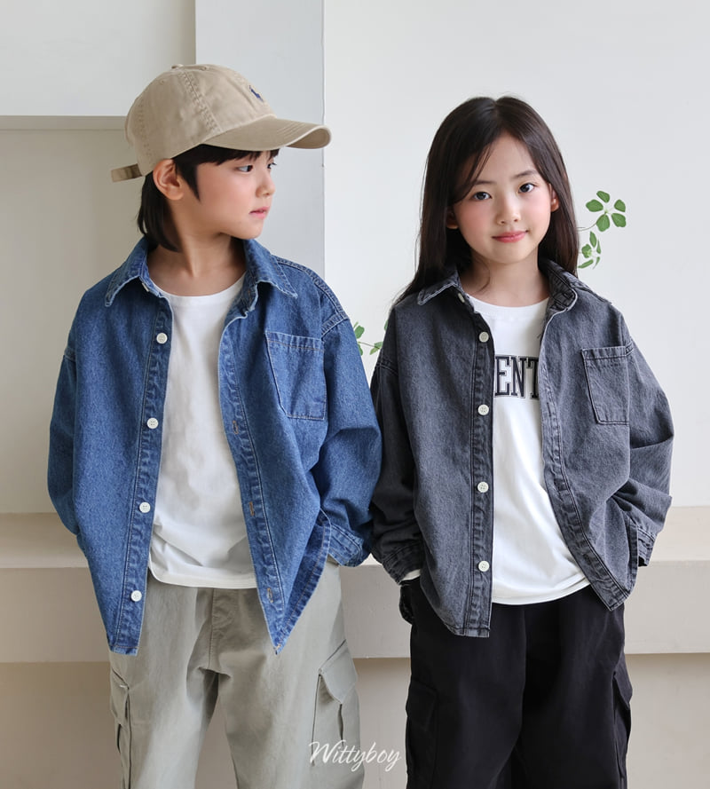 Witty Boy - Korean Children Fashion - #littlefashionista - Standard Washed Denim Shirt