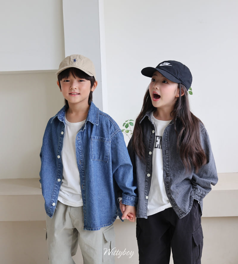 Witty Boy - Korean Children Fashion - #minifashionista - Standard Washed Denim Shirt - 4