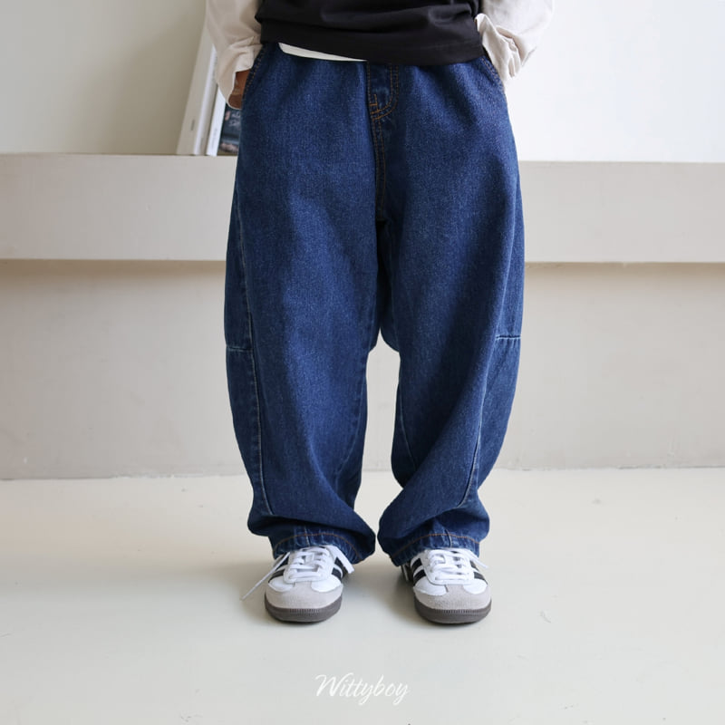 Witty Boy - Korean Children Fashion - #toddlerclothing - Deep Blue Curve Denim Pants