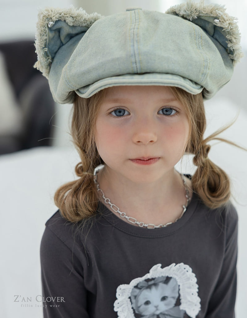 Zan Clover - Korean Children Fashion - #prettylittlegirls - Kitty Denim Cap - 2
