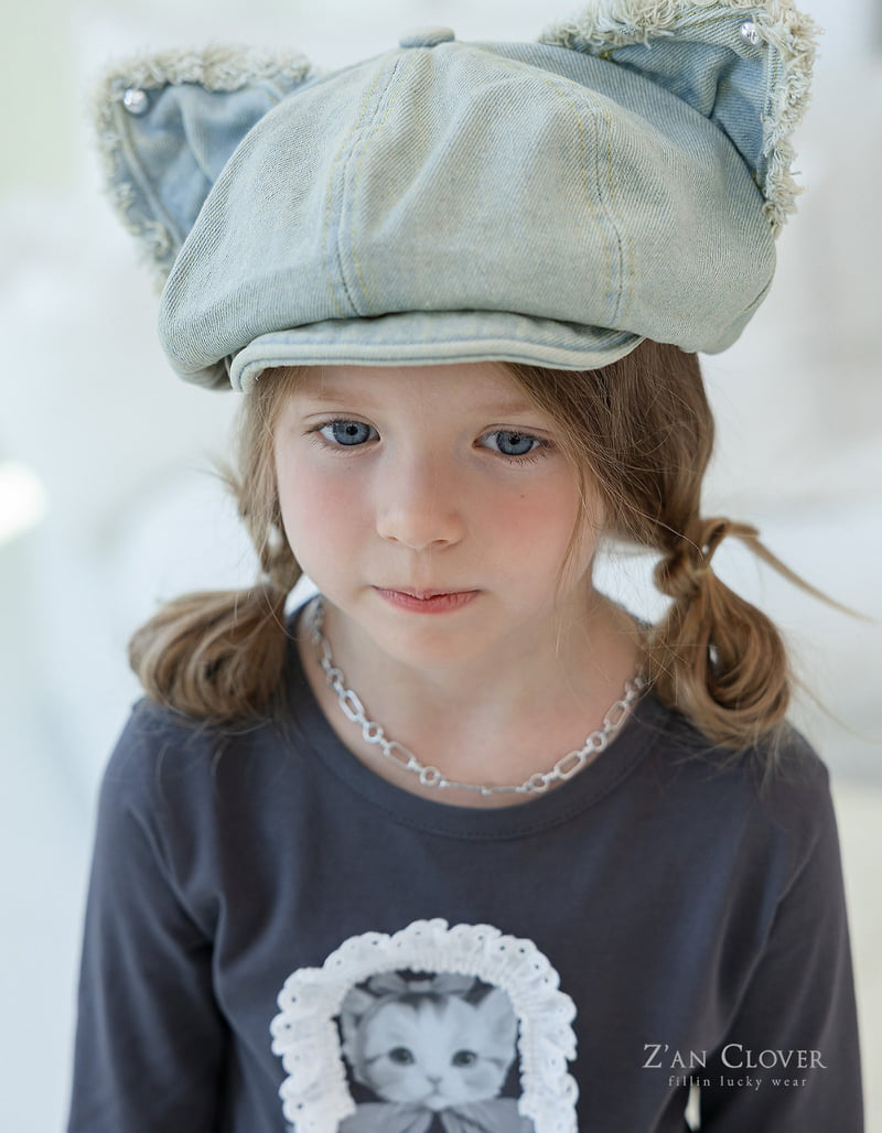 Zan Clover - Korean Children Fashion - #todddlerfashion - Kitty Denim Cap - 3