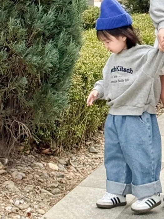 Mongle Semi Wide Washed Denim Pants by Kitsch Kitsch for Child - catalog view