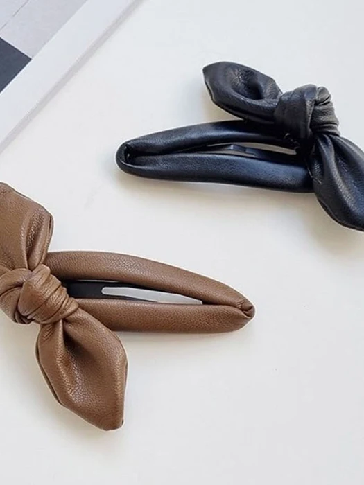 Chic Leather Ribbon Snap Hair Clip Set Chic Leather Ribbon Snap Hair Clip Set by Choco Maru for Child - catalog view