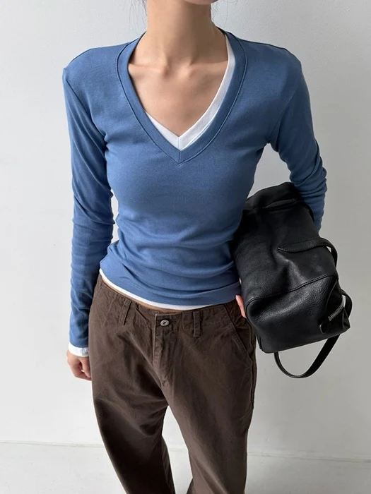 V-neck Slim Long Sleeved Tee V-neck Slim Long Sleeved Tee by Cover for Women - catalog view