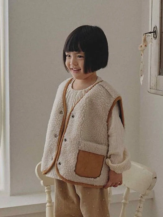 Teddy Reversible Shearling Vest-Brown by La Camel for Child - catalog view