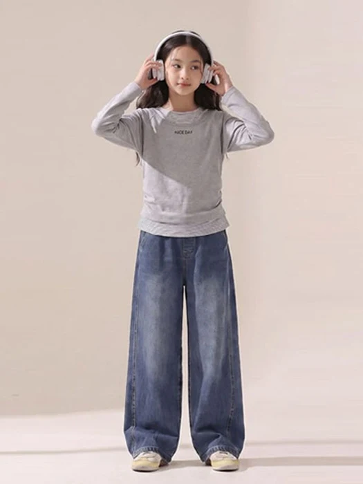 Pintuck Wide Denim Pants Pintuck Wide Denim Pants by Able# for Child - catalog view