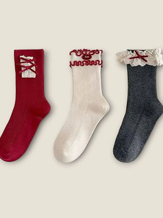 Red Ribbon 3-Pack Socks Set by Dudie for Child - catalog view