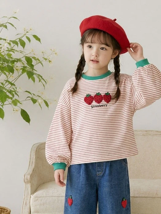 Striped Boucle Strawberry Tee Striped Boucle Strawberry Tee by Orange Mom for Child - catalog view