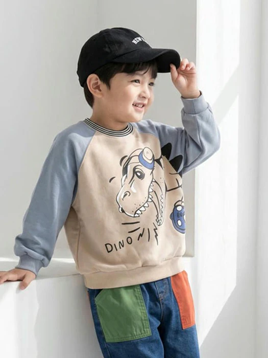 Raglan Horned Dinosaur Tee Raglan Horned Dinosaur Tee by Orange Mom for Child - catalog view