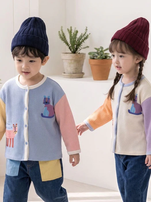 Colorblock Waffle Cardigan Colorblock Waffle Cardigan by Orange Mom for Child - catalog view