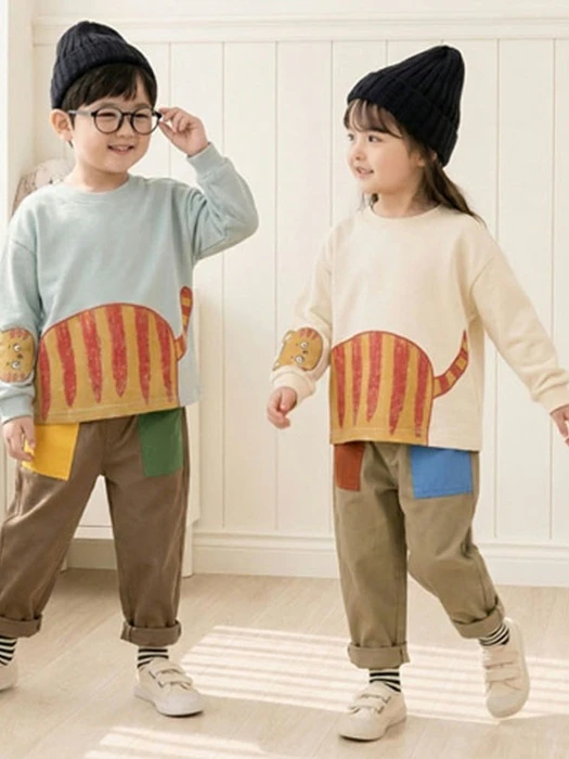Pocket Colorblock Stretch Cotton Pants by Orange Mom for Child - catalog view