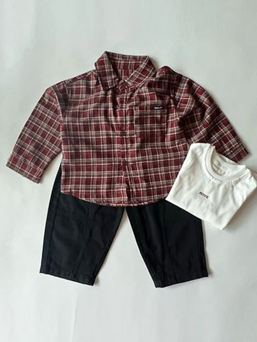 Check Shirt & Pants 3-Piece Top & Bottom Set by Ante J for Child - catalog view