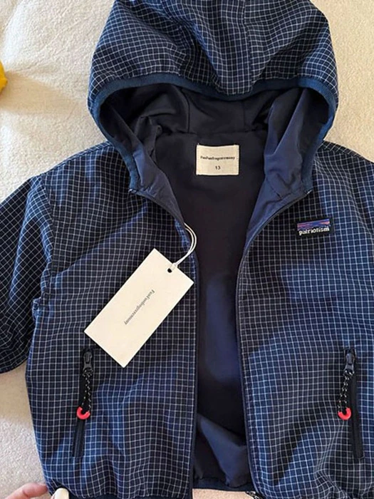 Navy Check Hooded Jacket Navy Check Hooded Jacket by Ante J for Child - catalog view