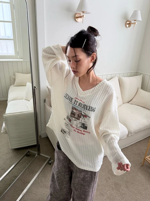Burning V-neck Knit Tee Burning V-neck Knit Tee by Sugar Case for Women - catalog view