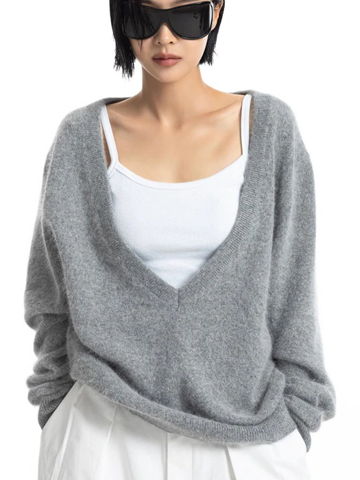 Luxe Raccoon-Hair Deep V-Neck Knit Luxe Raccoon-Hair Deep V-Neck Knit by Paper Moon for Women - catalog view
