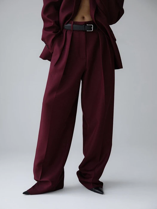 Twill Texture Low Waisted Double Pleats Wide Trousers Twill Texture Low Waisted Double Pleats Wide Trousers by Paper Moon for Women - catalog view