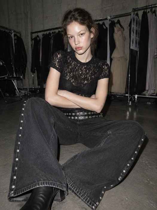 Stud Point Washed Black Wide Denim Pants Stud Point Washed Black Wide Denim Pants by Paper Moon for Women - catalog view