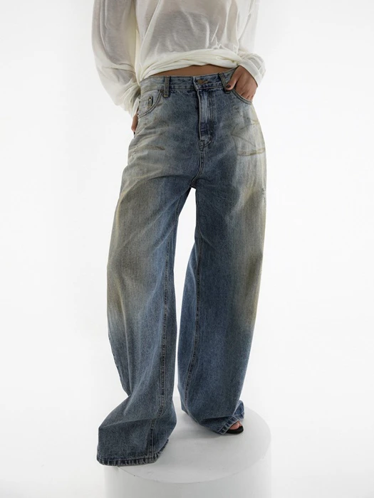 Dusty Mud Washing Wide Denim Trousers Dusty Mud Washing Wide Denim Trousers by Paper Moon for Women - catalog view