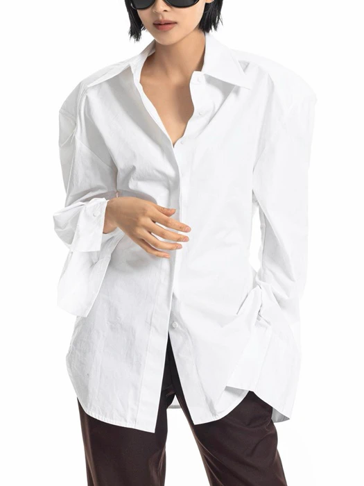 Padded Shoulder Button Down Cotton Shirt Padded Shoulder Button Down Cotton Shirt by Paper Moon for Women - catalog view