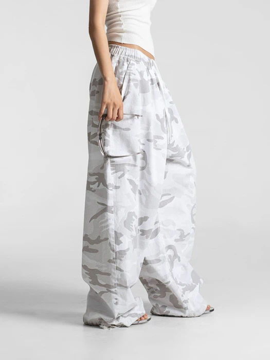 Camouflage Cotton Banded Maxi Wide Trousers Camouflage Cotton Banded Maxi Wide Trousers by Paper Moon for Women - catalog view