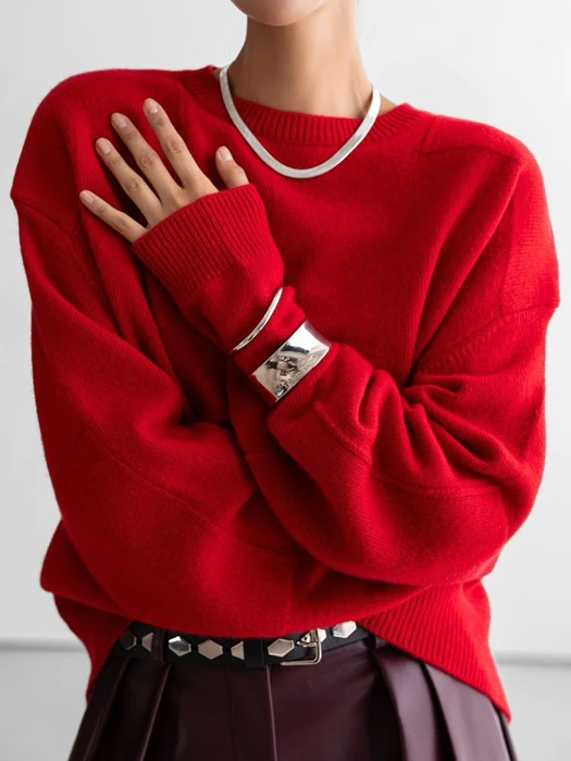 Double Knitting Shoulder Detail Round Neck Knit Double Knitting Shoulder Detail Round Neck Knit by Paper Moon for Women - catalog view