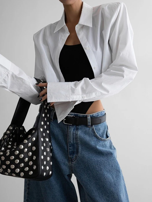 Classic Shoulder Padded Crop Button Down Shirt Classic Shoulder Padded Crop Button Down Shirt by Paper Moon for Women - catalog view