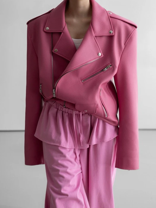 Oversized Chunky Zipped Vegan Leather Biker Jacket Oversized Chunky Zipped Vegan Leather Biker Jacket by Paper Moon for Women - catalog view