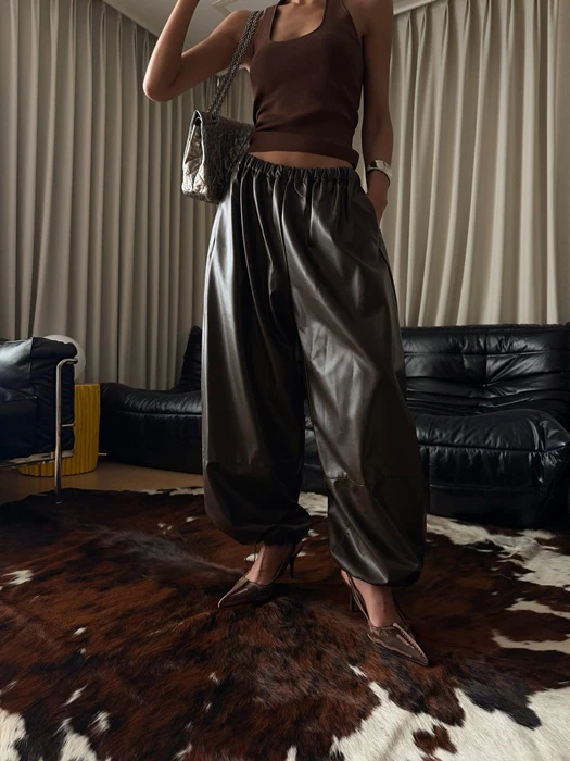 Vegan Leather Volume Jogger Pants by Paper Moon for Women - catalog view