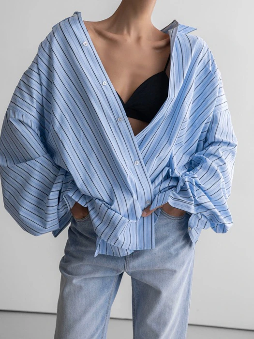 Oversized Stripe Pattern Pocket Button Down Shirt Oversized Stripe Pattern Pocket Button Down Shirt by Paper Moon for Women - catalog view