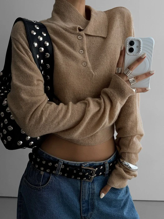 Classic Alpaca Cropped Polo Knit Classic Alpaca Cropped Polo Knit by Paper Moon for Women - catalog view