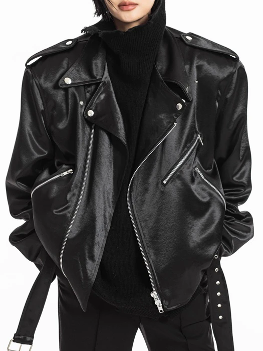Oversized Chunky Satin Rider Jacket Oversized Chunky Satin Rider Jacket by Paper Moon for Women - catalog view