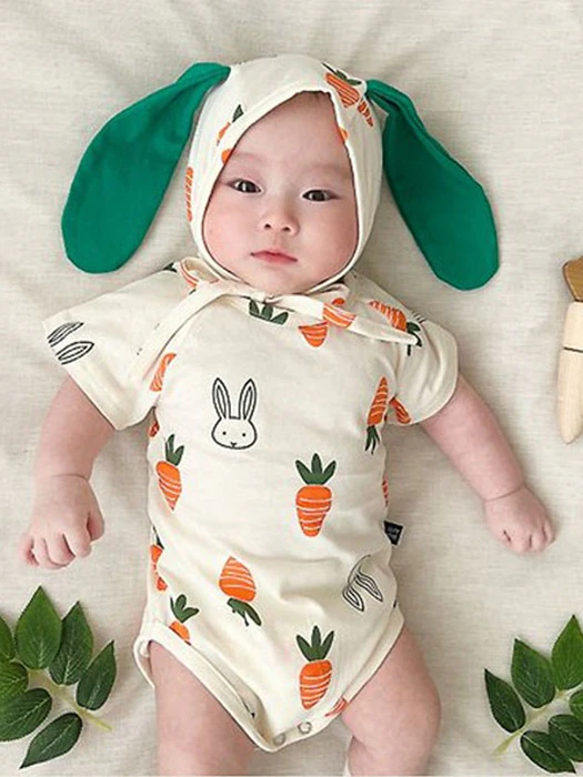 Vegetable Suit Set (Bonnet Included) Short Sleeve by Oott Bebe for Baby - catalog view