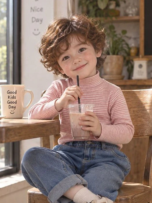 Stretchy Striped Half Mock Neck Stretchy Striped Half Mock Neck by Black Pink for Child - catalog view