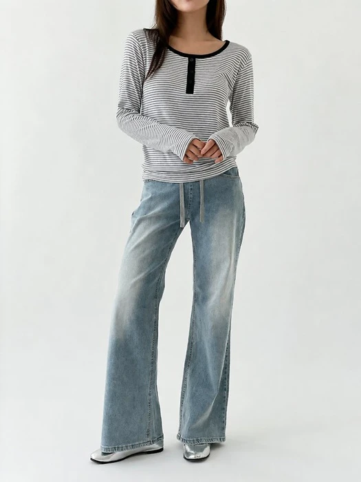 Malti Button Stripe Tee Malti Button Stripe Tee by Queensmade for Women - catalog view