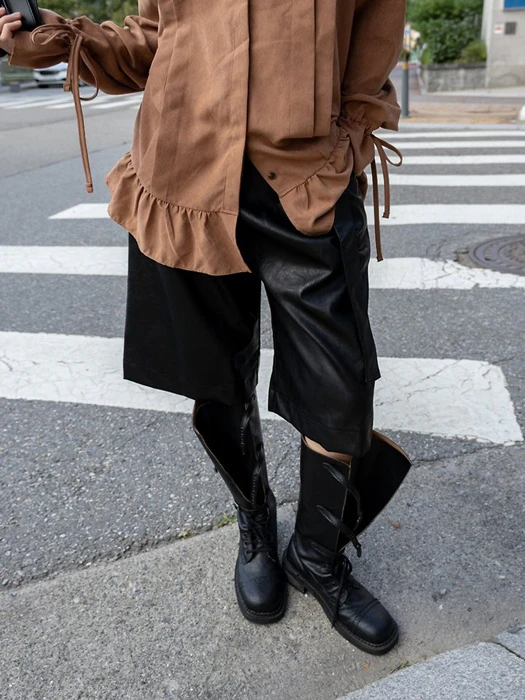 Leather Belted Bermuda Trousers Leather Belted Bermuda Trousers by Inssense for Women - catalog view