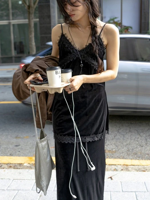 Velvet Lace Side Slit Sleeveless Top Velvet Lace Side Slit Sleeveless Top by Inssense for Women - catalog view
