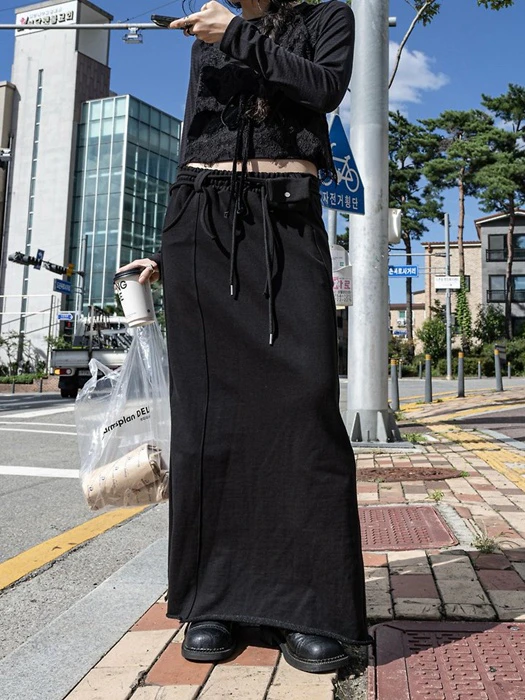 Strap 2-Way Pocket Sweat Maxi Skirt Strap 2-Way Pocket Sweat Maxi Skirt by Inssense for Women - catalog view