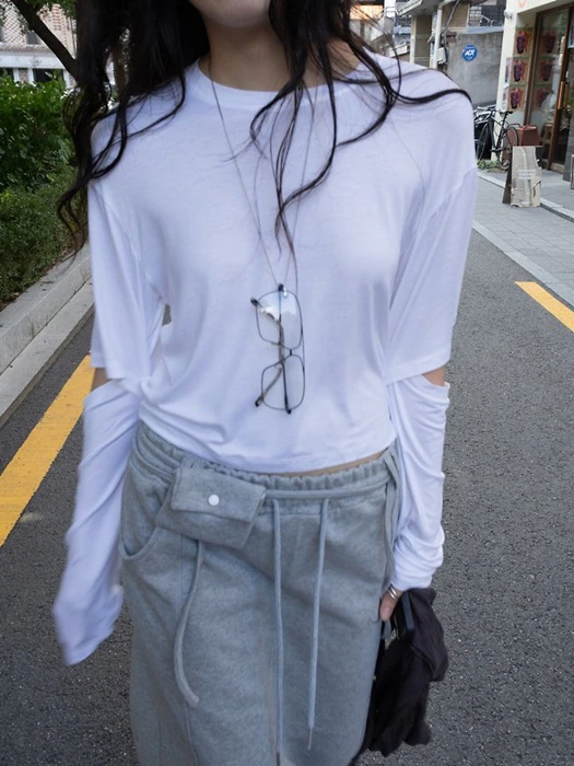 Slit Sleeve Cropped T-Shirt Slit Sleeve Cropped T-Shirt by Inssense for Women - catalog view