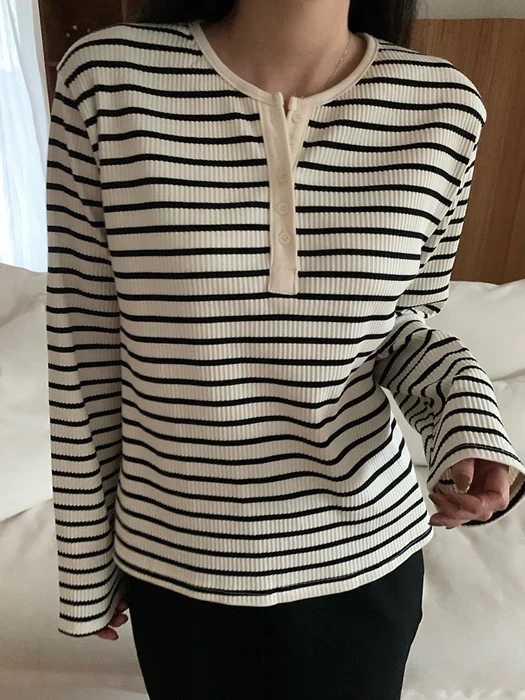 Loose Striped Button Tee Loose Striped Button Tee by Allu for Women - catalog view