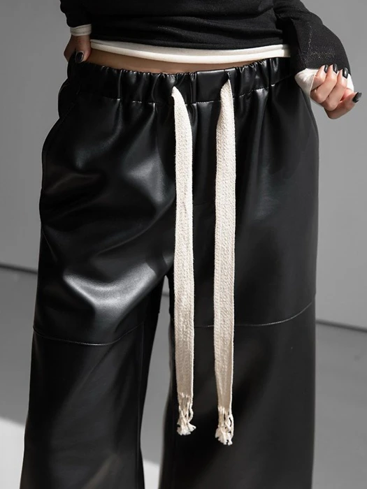 Drawstring Leather Wide Culottes Trousers by Paper Moon for Women - catalog view