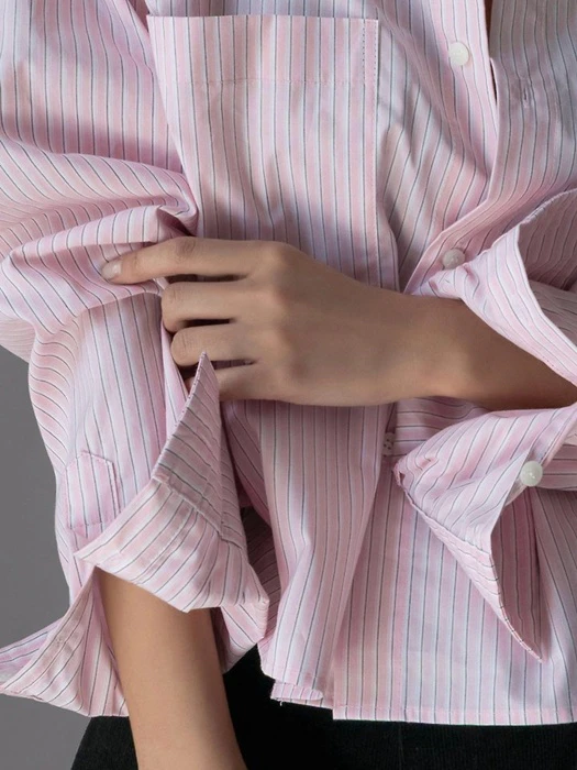 Striped Pocket Detail Cropped Shirt Striped Pocket Detail Cropped Shirt by Paper Moon for Women - catalog view