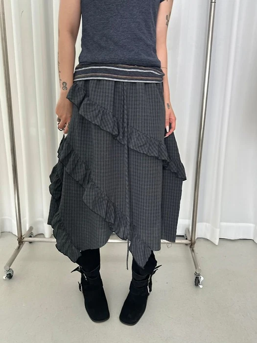 Unbalanced Check Ruffle Skirt Unbalanced Check Ruffle Skirt by Dress U for Women - catalog view
