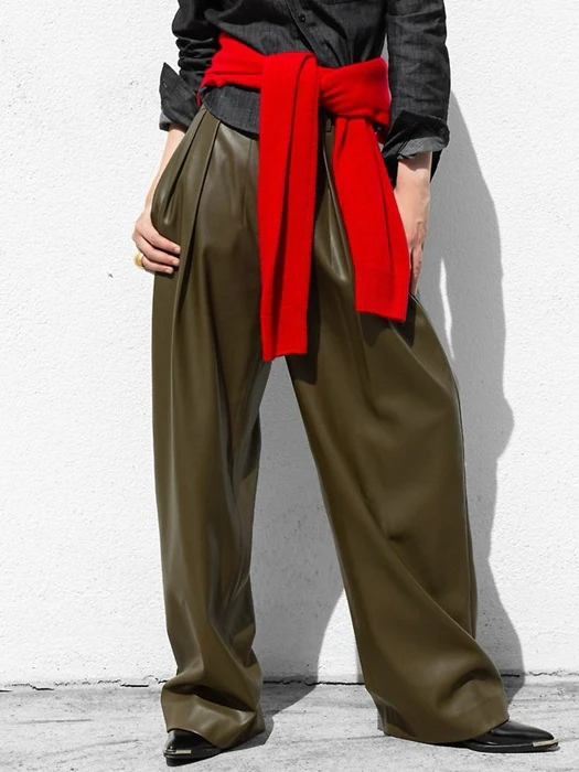 Leather Low Waisted Double Pleats Wide Trousers Leather Low Waisted Double Pleats Wide Trousers by Paper Moon for Women - catalog view