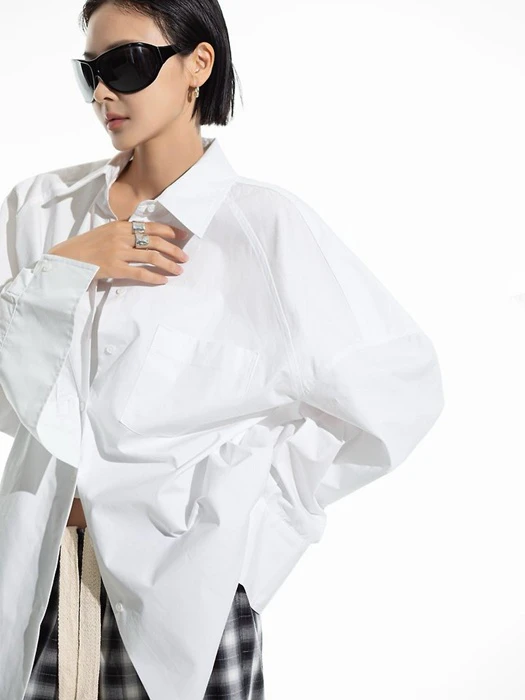 Oversized Panel Pattern Poplin Shirt Oversized Panel Pattern Poplin Shirt by Paper Moon for Women - catalog view