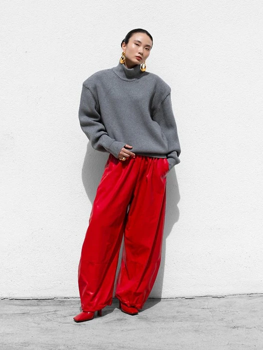 Vegan Leather Volume Detail Jogger Trousers Vegan Leather Volume Detail Jogger Trousers by Paper Moon for Women - catalog view